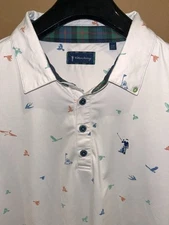 William Murray Golf Polo Shirt White Multi Color Birds Men Large