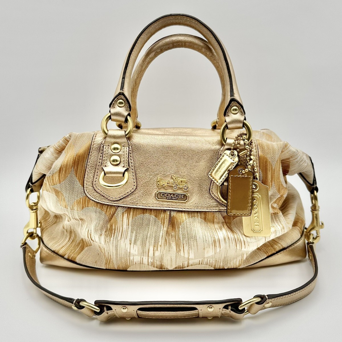 Coach Signature Canvas Gold Leather Hobo Satchel Convertible