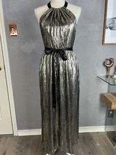 ABS pleated Halter Dress Metallic Prom Dress- Cocktail Dress Size S Petite