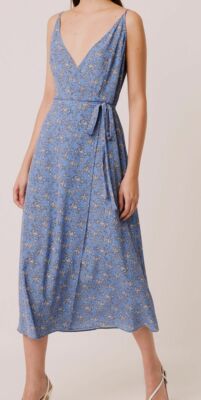 New $148 French Connection Women's Blue Floral Print V-Neck Wrap Dress Size 4
