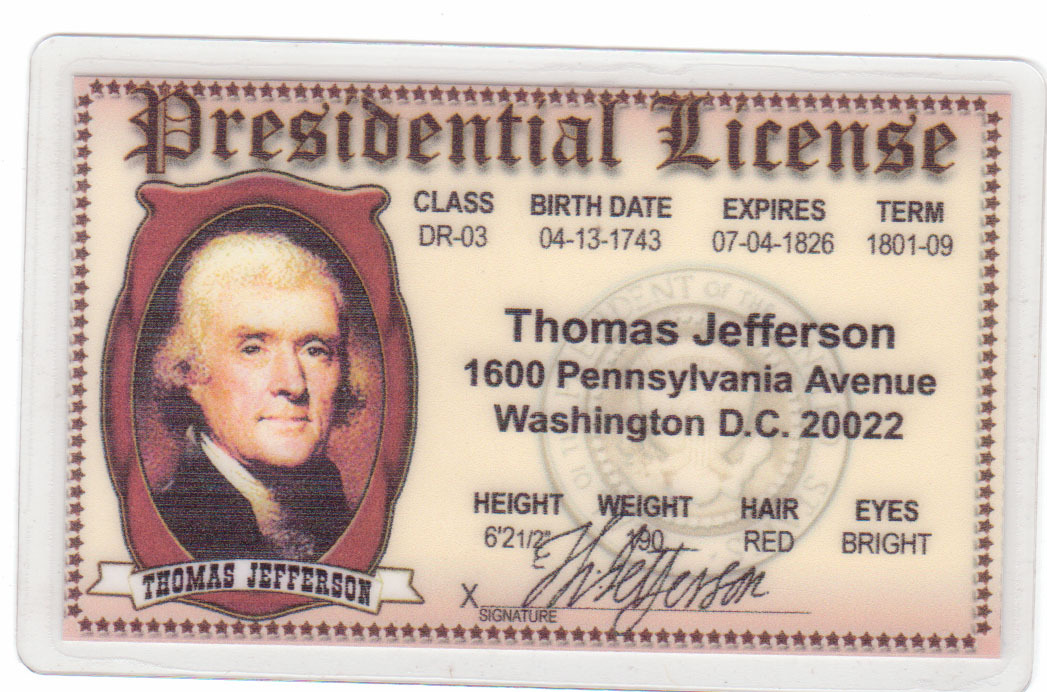 fun Thomas Jefferson President of the United States ID card