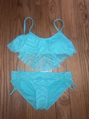 OP Ocean Pacific Bikini Blue Lace S 3-5 Top Bottom Bathing