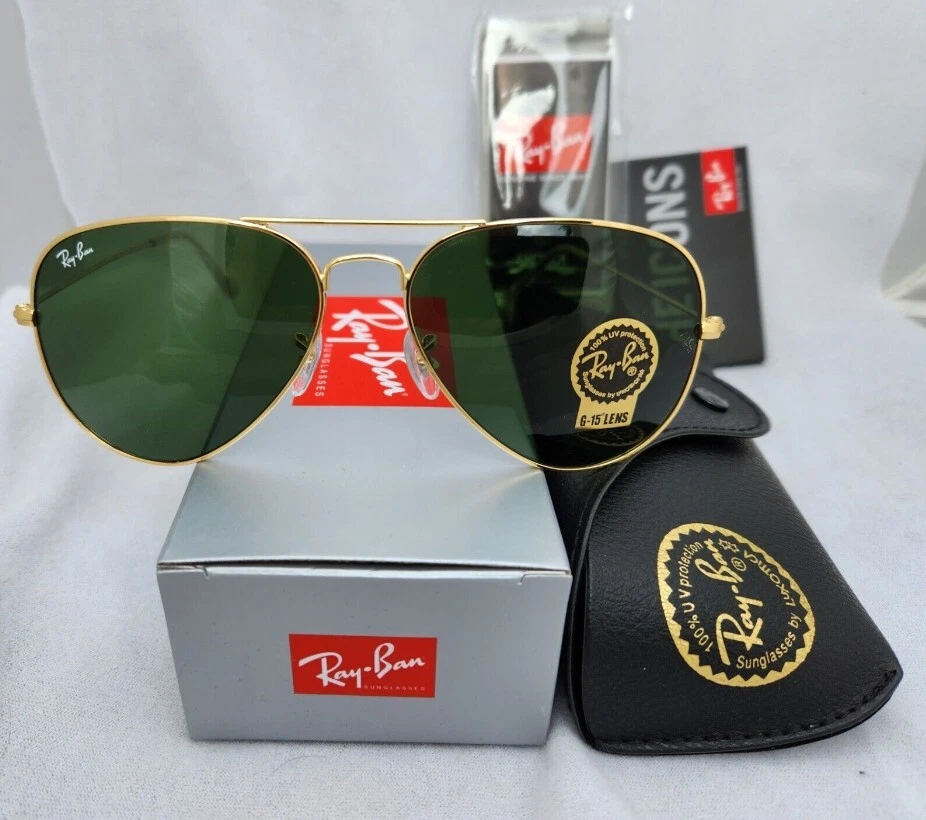 Ray Ban Sunglasses RB3025 Aviator Classic Gold Frame Green Lenses
