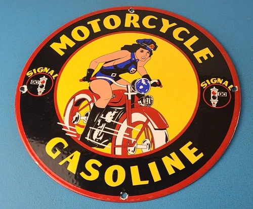 Vintage Signal Gasoline Sign - Harley Davidson Motorcycles Porcelain Sign