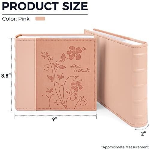 Photo Album Holds 200 4x6 Horizontal Pictures Faux Leather for Christmas Pink - Picture 4 of 7