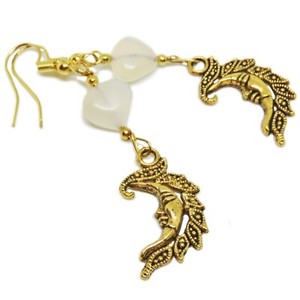 Authentic Gold Plated Crescent Moon and Moonstone Bead Earrings By SoniaMcD