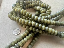 5 Strands 9x6mm Green Serpentine Rondelle Saucer Gemstone Loose Beads 16”