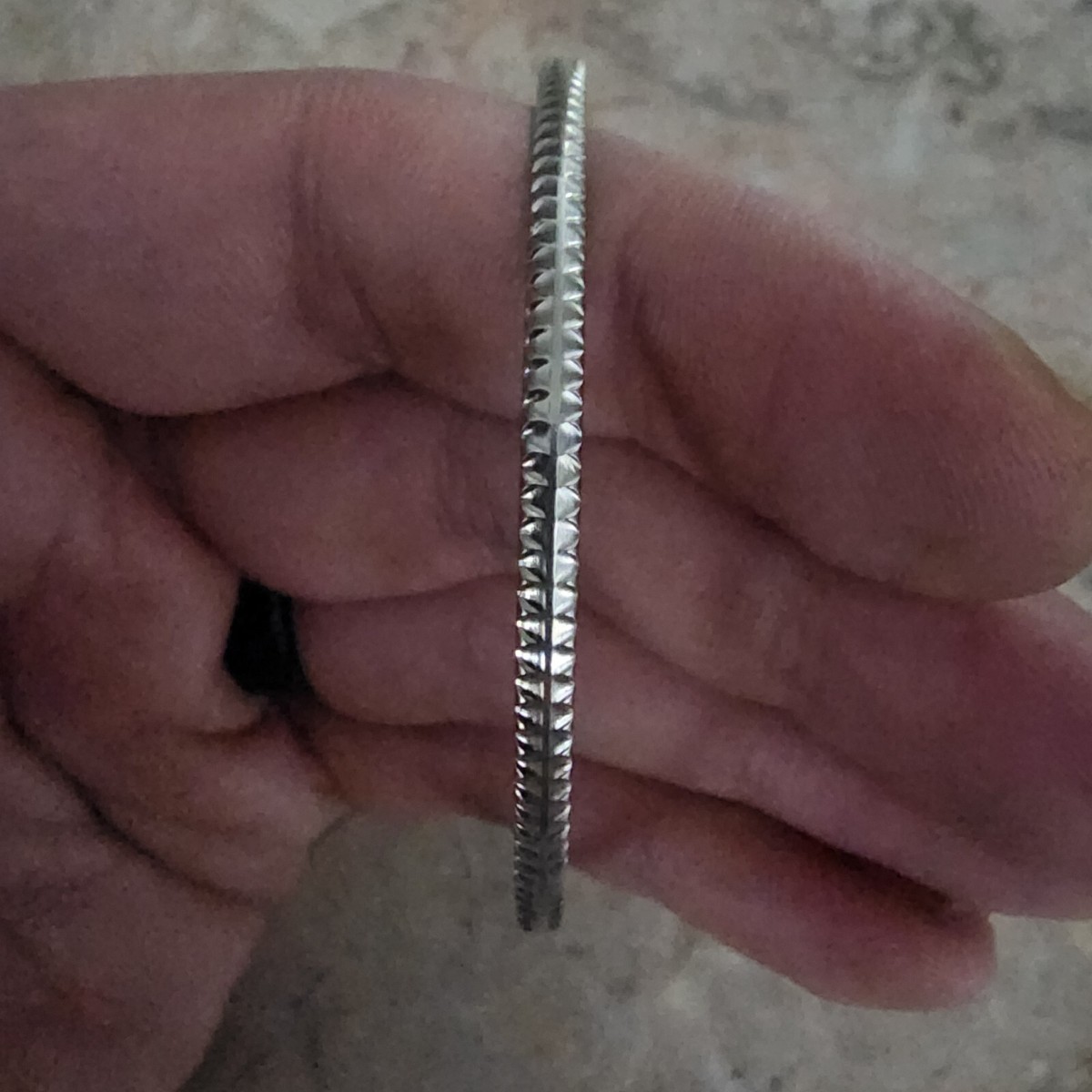 Silver Tone Bangle Bracelet w/ Geometric Angles 2.5