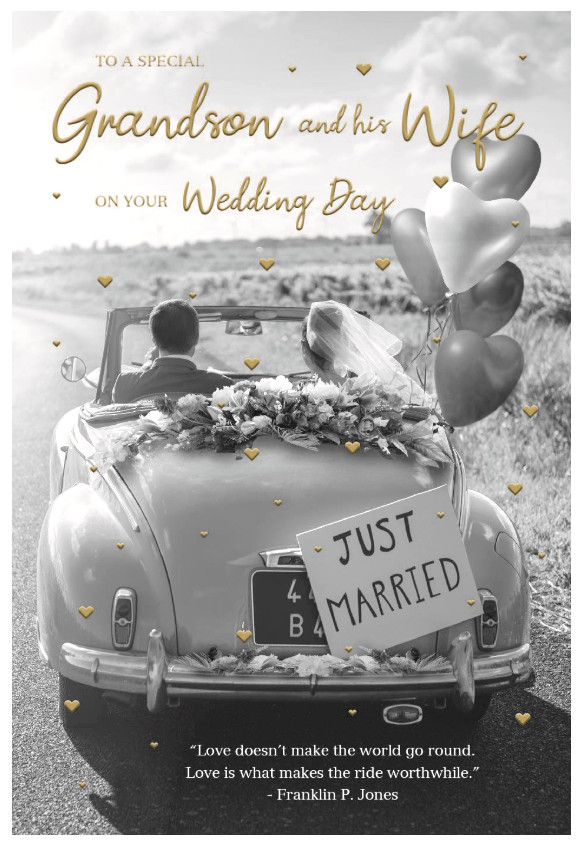 Wedding Card GRANDSON. *Nine Inch Card, Gold Foiling, Paper Pages Inside*