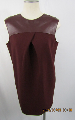 Banana Republic Burgandy100% Lamb Leather Trim Sheath Dress Boat Neck  sleeveless | eBay