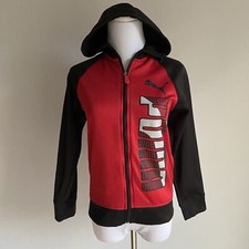 PUMA Red/Black Zip Up Hoodie Sweatshirt Boys Jacket, Boys Size M