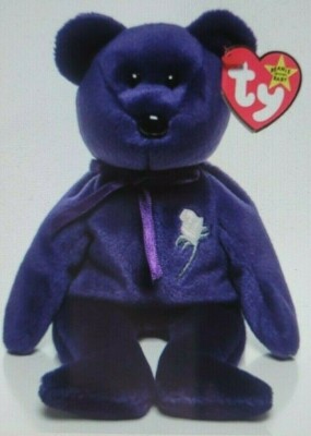 Ty Beanie Baby Original PRINCESS DIANA the Purple Teddy Bear in a Case 8