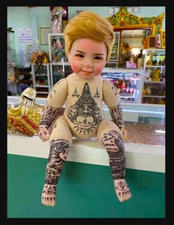 Thai Amulet Charming Boy Luk Thep Nice Hair good luck Full Yant By Aj NiKom No.3