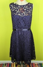 David’s Bridal Women's 18 Purple Blue Lace Lined Sleeveless Fit Flare Dress Prom