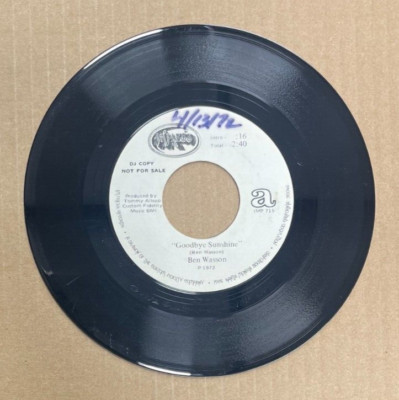 BEN WASSON IMPRESS RECORDS 45 GOODBYE SUNSHINE/MACOUPIN STATION TRAIN DJ COPY