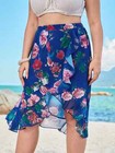 Women's Plus Allover Floral Ruffle Wrap Blue Skirt High Elastic Waiste US