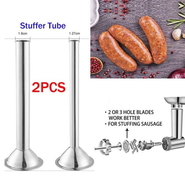 2x Stainless Steel Meat Grinder Sausage Stuffer Tube Horn Funnel