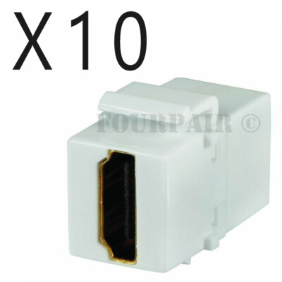 10 Pack Lot HDMI Keystone Wall Plate Snap-In Jack Insert Coupler Female - White