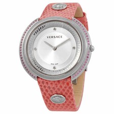 Versace Women’s Thea Silver Dial Pink Lizard Watch - VA7070013 ($2395 MSRP)