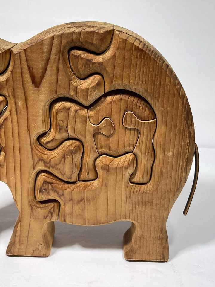 Wooden Elephant Puzzle Mother & Baby Kids Nursery Decor Stands 9” X 8.5” Vintage - Image 2 of 4