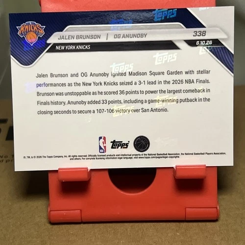 2026 Topps NOW #338 1st Knicks 30+ Each Finals Game Jalen Brunson + OG Anunoby image 2