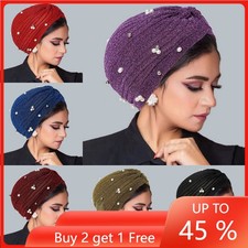 Muslim Hair Loss Pleated Hijab Hat Women Shiny Head Wrap Bonnet Chemo Cap Turban