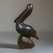Vintage Handcarved Ironwood Pelican Sculpture Statue, 10.5" L