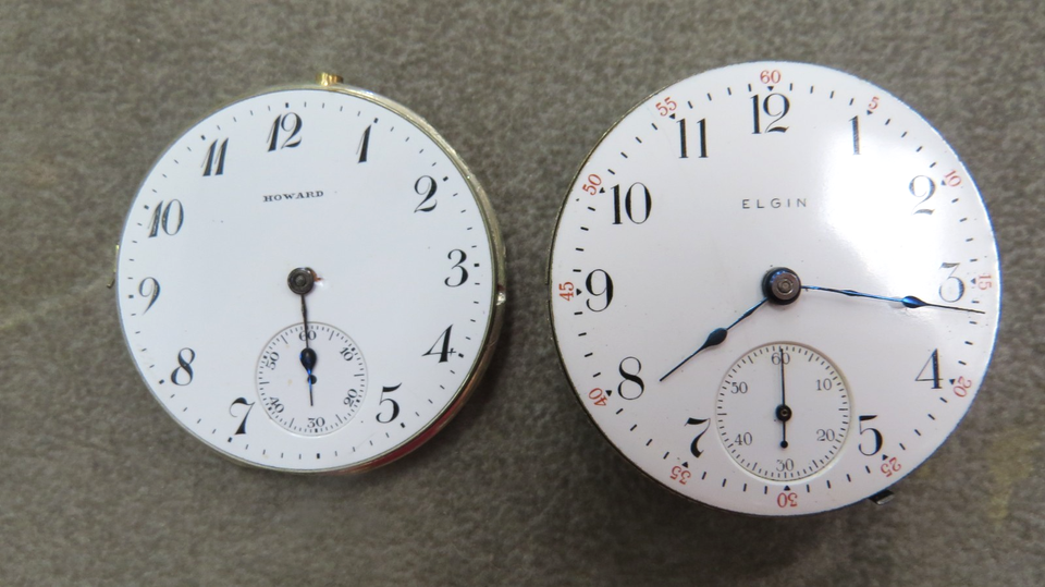 12 LARGE ANTIQUE POCKET WATCH MOVEMENTS U.S., ENGLAND, HOWARD ELGIN ...