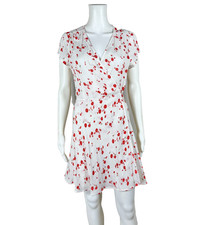 REFORMATION Ports Wrap Mini Dress White/Red Floral Tencel-Linen Medium NTSF