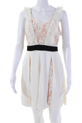 Foxiedox Women's V-Neck Sleeveless Lace Flare Mini Dress White Size 4