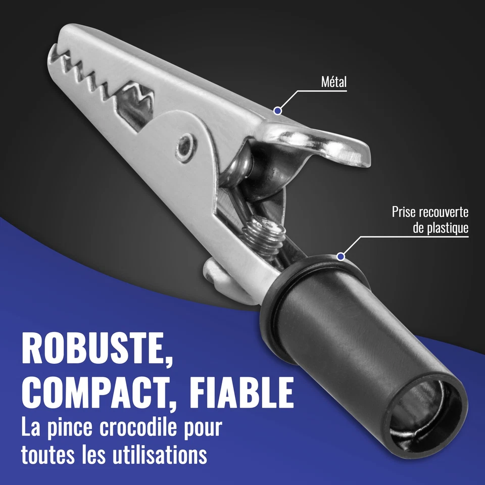Poppstar 10x 50 mm pince crocodile, en métal avec une poignée en matière (noir - - Photo 3/4