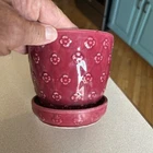 Vintage Shawnee Art Pottery Burgundy Quilted Daisy Flowerpot Planter USA 455