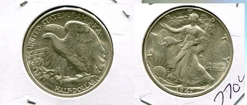 1947 P WALKING LIBERTY SILVER HALF DOLLAR BU 7704T