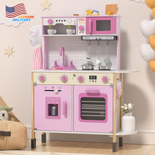 Play Kitchen Wooden Kids Kitchen Playset for Toddlers with Real Lights  Sounds