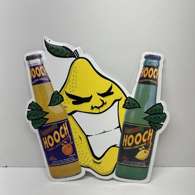VINTAGE METAL HOOPER'S HOOCH ALCOHOLIC BREW SIGN LEMON ORANGE TIN 1999 RARE