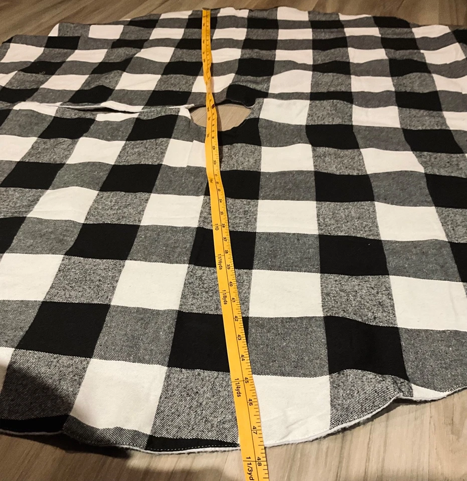 Black and White Buffalo Plaid Check Farmhouse Rustic Christmas Tree Skirt 48” - Image 2 of 3