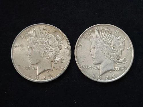 1922 & 1924 Peace Silver Dollars NICE!