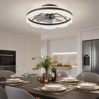 24'' Ceiling Fan LED UP Down Light Wave Design Flush Mount Remote APP Control