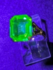 Vintage Sterling Silver Green Uranium Glass Emerald Cut UV Glow Ring Sz 5 *Chip