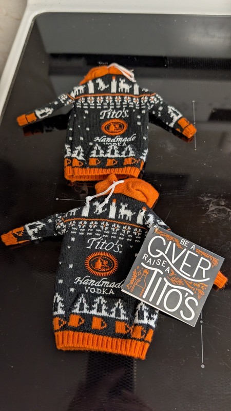 Tito's Handmade Vodka Bottle Sweater With Hood Cover for 750 ml or for Doll X 2