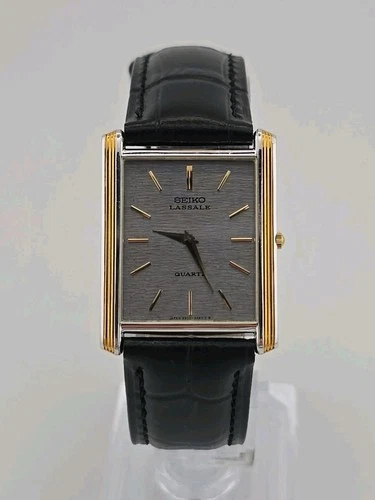 Vtg Seiko Lassale Ultra-Thin Tank Watch 9300-5359 Two-Tone Gold/Silver - WORKING