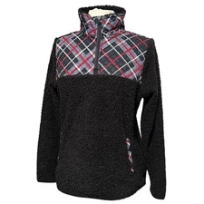 Vera Bradley Quilted Sherpa Fleece 1/4 Zip Plaid Pullover Teddy Jacket Small
