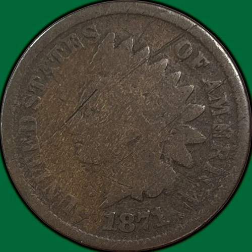 1871 Indian Head Cent Good G Coin, Scratched #33308