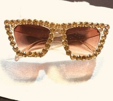 Pair Of Fancy Rose Colored Sunglasses W/Rhinestones-One Rhinestone Replaced