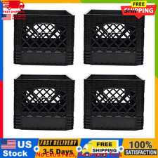 16QT Heavy-Duty Plastic Square Milk Crate Black Pack of 4 New