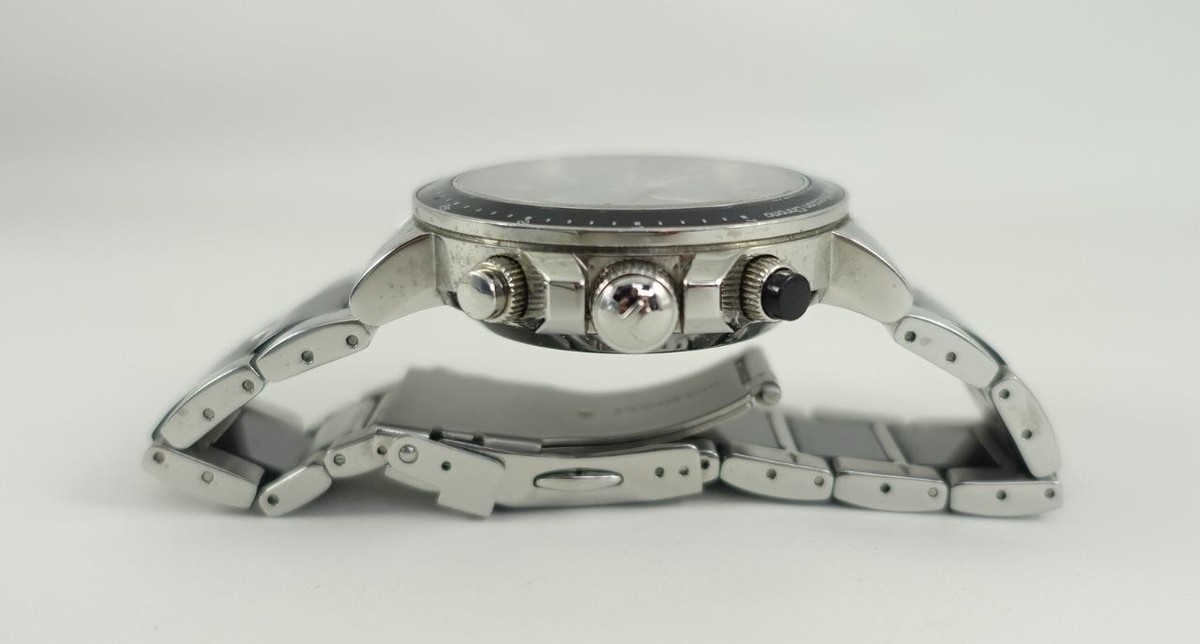 Jacques Lemans mens black +silvertone watch 1-1714 alarm