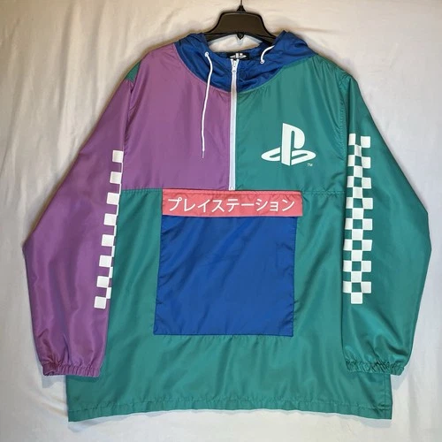 PlayStation Windbreaker Jacket 2XL Retro Vaporwave Colorblock Hooded Anorak - product listing photo