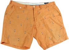 VTG Polo Ralph Lauren Straight Fit Shorts Men 38 Orange Linen Embroidered Flag