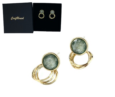 Damen Retro Grüne Jade Faux Opal Kreis Ohrringe 925 Silber Vergoldet Pin