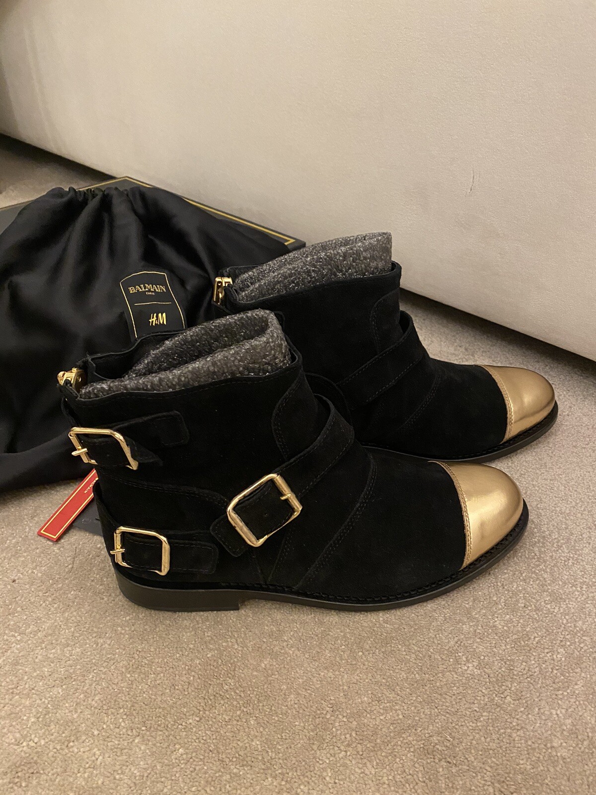 Balmain For H&M Black/Gold Suede Boots Size 40 EU 6.5-7 UK, BNWT, Sold Out image 6